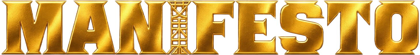 MANIFESTO in golden metallic lettering